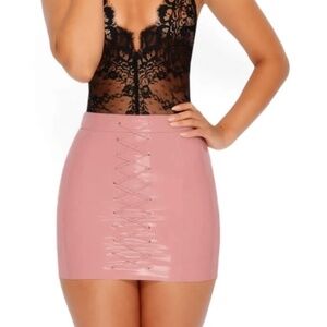 Of Corset Lace Up Vinyl Mini Skirt in Mauve
